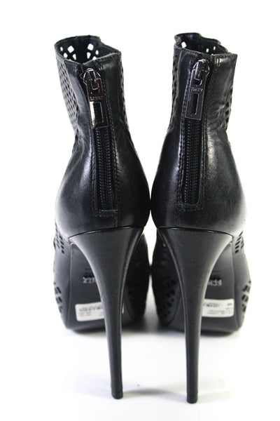 Schutz Womens Argentino Laser Cut Leather Open Toe Stiletto Booties Black Size 8