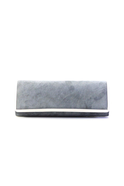 Jacques Vert Womens Suede Striped Print Snapped Buttoned Clutch Handbag Gray