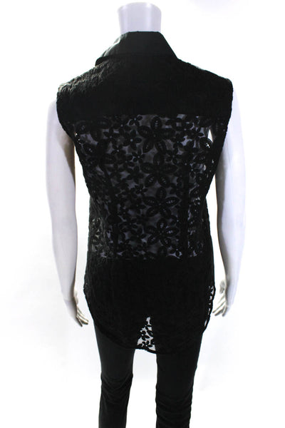 Joseph Women's Sleeveless Button Down Lace Trim Blouse Black Size 38