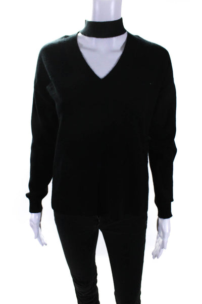 Allude Women's V-Neck Long Sleeves Pullover Cashmere Sweater Black Size XS