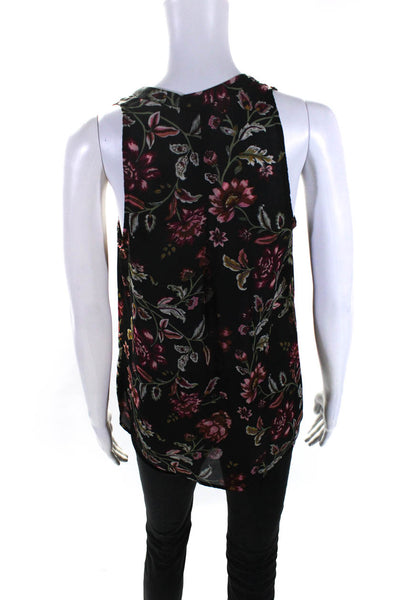 ALC Women's High Neck Sleeveless Tassel Black Floral Silk Blouse Size 0