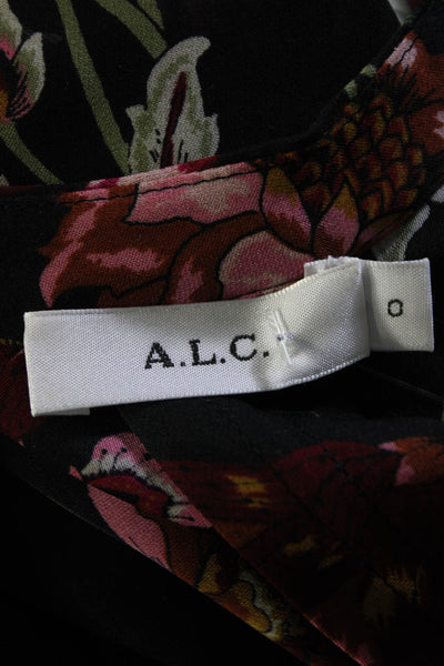 ALC Women's High Neck Sleeveless Tassel Black Floral Silk Blouse Size 0