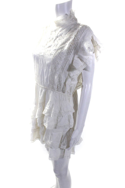Ulla Johnson Womens Cotton Short Sleeve Ruffle Lace Trim Dress White Size 4