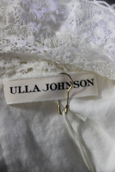 Ulla Johnson Womens Cotton Short Sleeve Ruffle Lace Trim Dress White Size 4