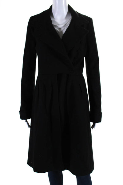 Ted Baker Womens Wool Buttoned Pleated Collared Trench Coat Black Size 2