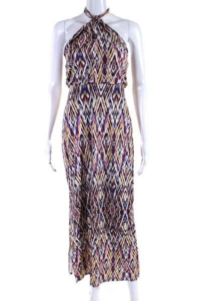 Cynthia Rowley Womens Stripe Side Slit Tied Halter Maxi Dress Multicolor Size XS