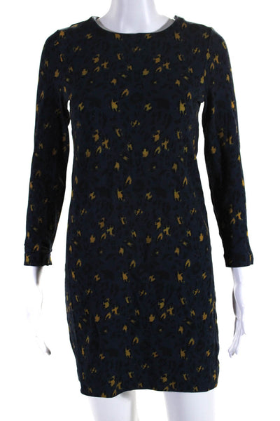 & Other Stories Womens Animal Print Round Neck Long Sleeve Dress Blue Size 8