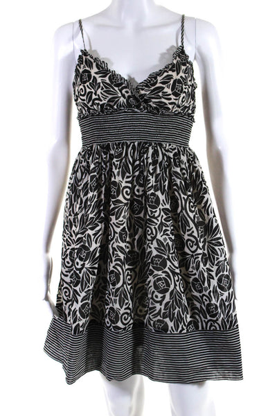 BCBG Max Azria Womens Floral Striped Print Sleeveless Empire Dress Black Size S