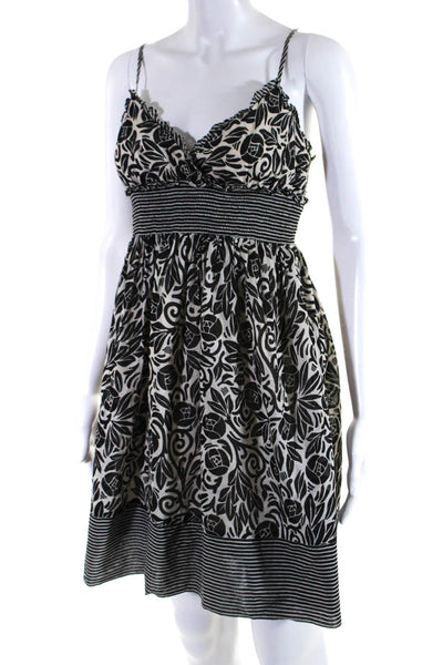 BCBG Max Azria Womens Floral Striped Print Sleeveless Empire Dress Black Size S