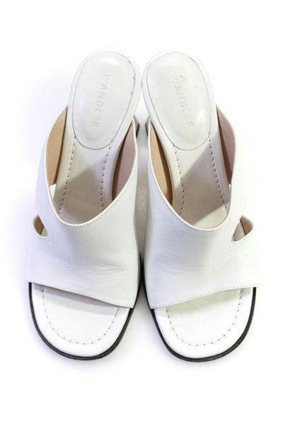 Wandler Womens Leather Slide On Mule Sandal Heels White Size 37 7