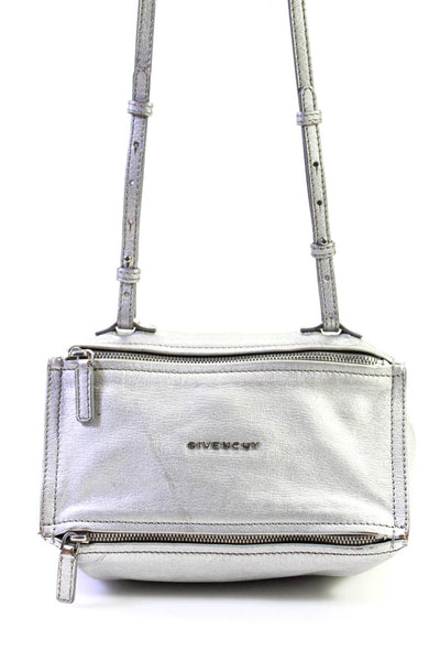 Givenchy Womens Leather Zipper Front Crossbody Shoulder Handbag Silver