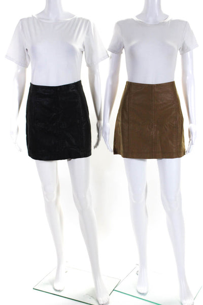 Free People Womens Lined Vegan Leather Zip Up Mini Skirt Black Size S Lot 2