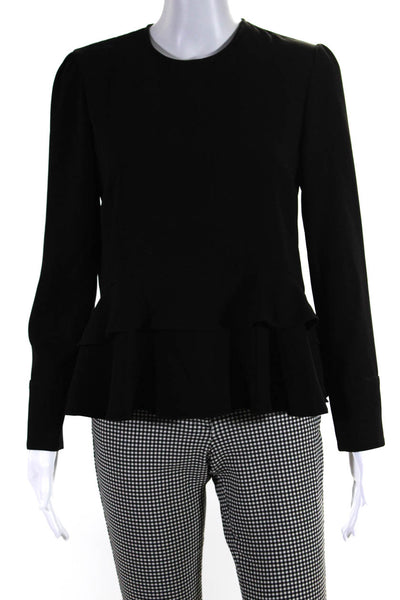 Zara Womens Ruffle Trim Round Neck Long Sleeve Blouse Top Black Size M S lot 2