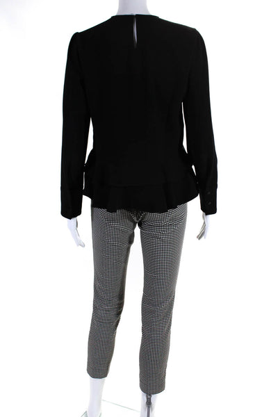 Zara Womens Ruffle Trim Round Neck Long Sleeve Blouse Top Black Size M S lot 2