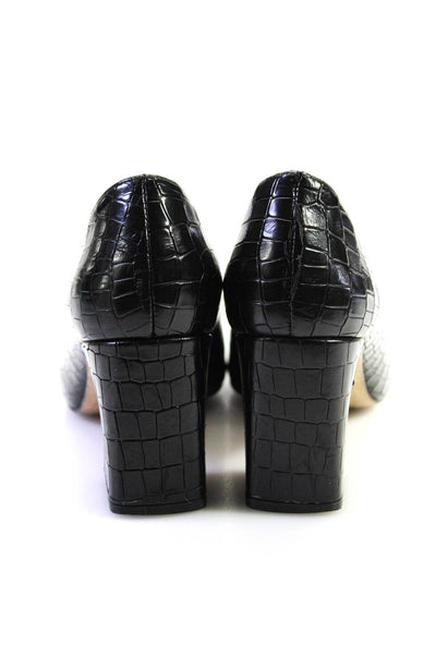 Intentionally Blank Womens Leather Croc Embossed Heels Pumps Black Size 38 8