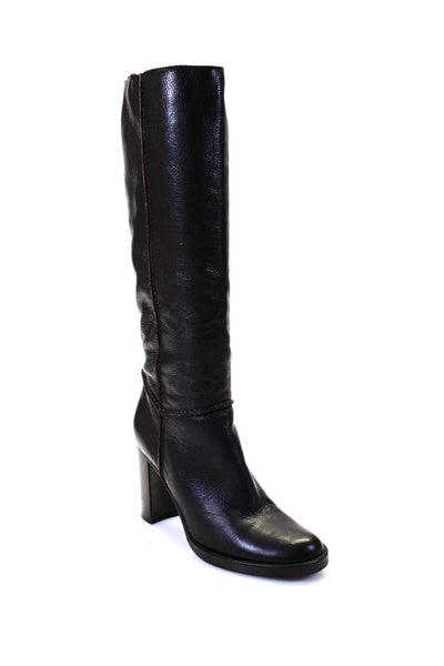 The Shoe Box Womens Leather Top Stitch Block Heel Knee High Boots Brown Size 7US