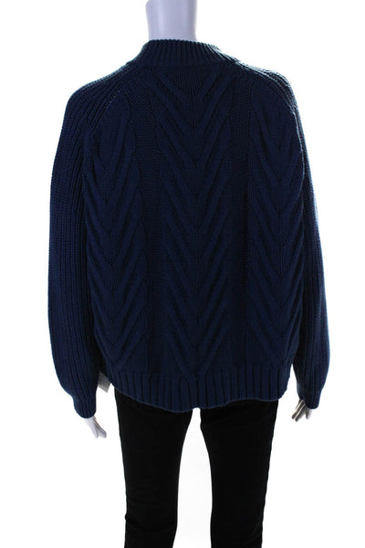 J Crew Womens Pullover Cable Knit Oversized Sweater Blue Cotton Size Medium