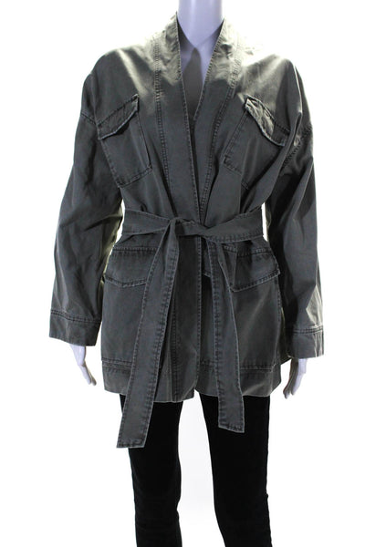La Vie By Rebecca Taylor Womens Oversized Belted Pocket Jacket Gray Size Small
