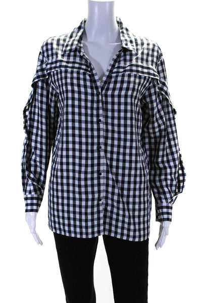 Maje Womens Button Front Long Sleeve Collared Gingham Shirt Blue White Size 1