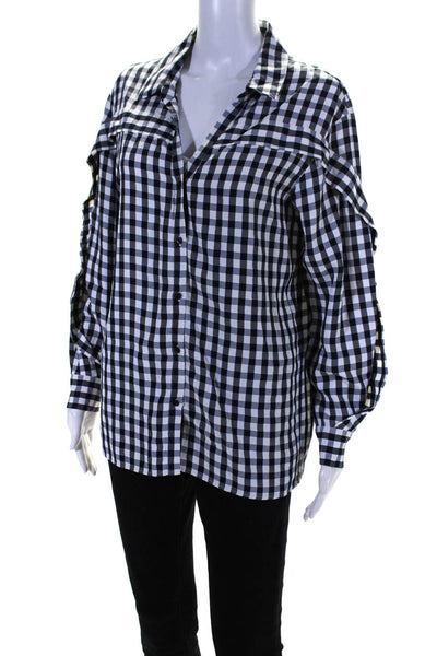 Maje Womens Button Front Long Sleeve Collared Gingham Shirt Blue White Size 1