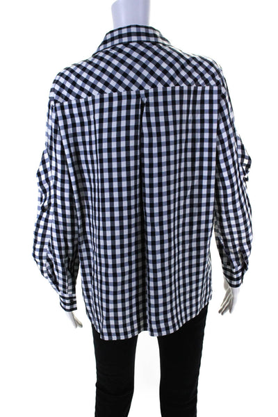 Maje Womens Button Front Long Sleeve Collared Gingham Shirt Blue White Size 1