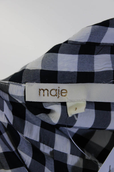 Maje Womens Button Front Long Sleeve Collared Gingham Shirt Blue White Size 1