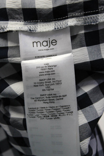 Maje Womens Button Front Long Sleeve Collared Gingham Shirt Blue White Size 1