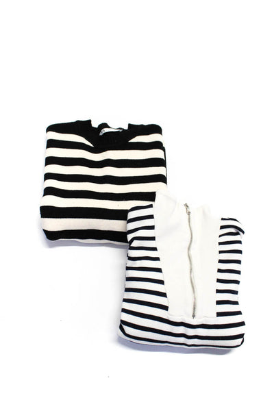 Zara Womens Pullover Crew Neck Striped Sweaters White Black Small Medium Lot 2