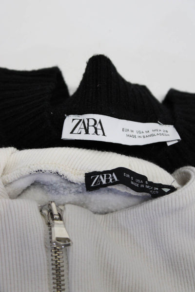 Zara Womens Pullover Crew Neck Striped Sweaters White Black Small Medium Lot 2