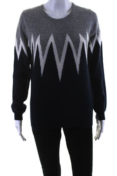 Jumper Womens Cashmere Striped Colorblock Long Sleeve Sweater Navy Size 2