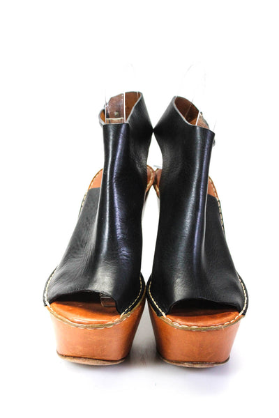 Chloe Womens Slingback Leather Wedge Platform Sandals Black Leather 36.5 6.5