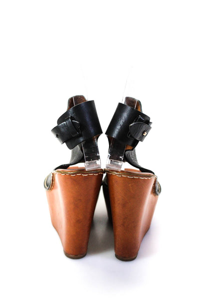 Chloe Womens Slingback Leather Wedge Platform Sandals Black Leather 36.5 6.5
