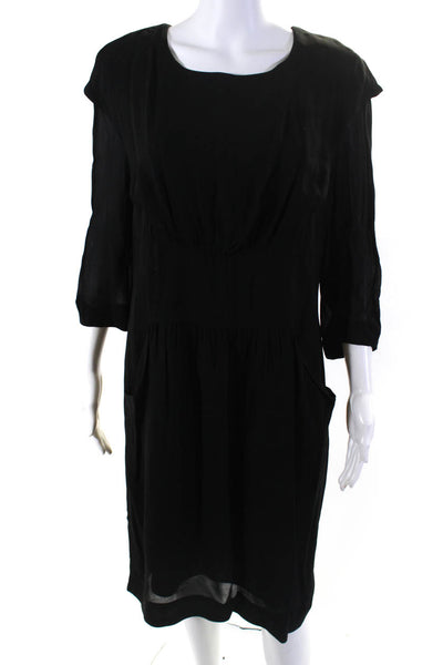 Prada Womens Long Sleeve Gathered Blouson Dress Black Size 48