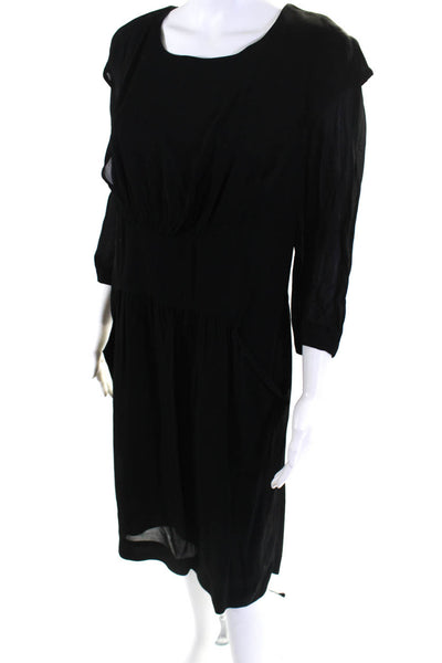 Prada Womens Long Sleeve Gathered Blouson Dress Black Size 48
