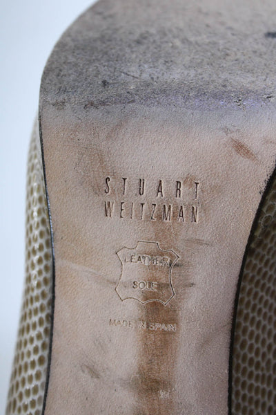 Stuart Weitzman Womens Patent Leather Open Toe Slip On Heels Beige Size 8.5M