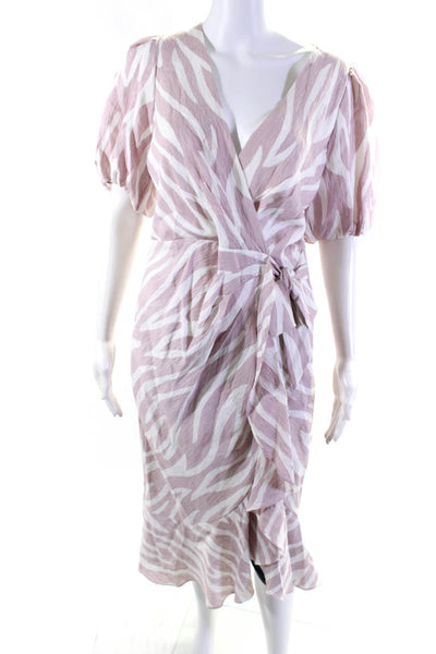 Parker Womens Pink Printed Tie Front V-Neck Puff Short Sleeve Shift Dress Size 6
