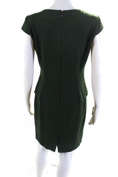 Tahari Womens Dark Green Crew Neck Cap Sleeve Zip Back Shift Dress Size 4