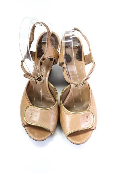 Chloe Womens Leather Peep Toe Platform Ankle Strap Wedge Heels Beige Size 8US 38