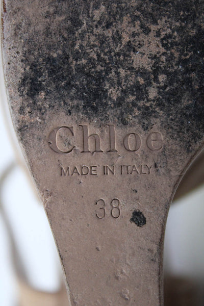 Chloe Womens Leather Peep Toe Platform Ankle Strap Wedge Heels Beige Size 8US 38