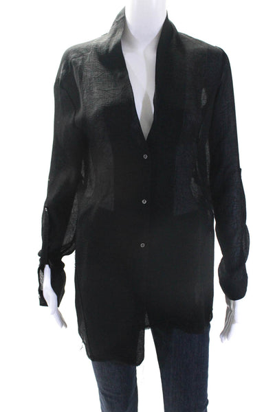 Helmut Lang Womens Long Sleeve V Neck Button Down Blouse Black Size S