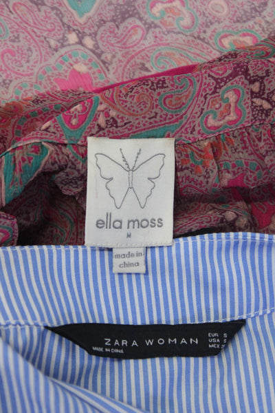 Zara Ella Moss Womens Striped Open Front Embroidered Blouse Blue Size S M Lot 2