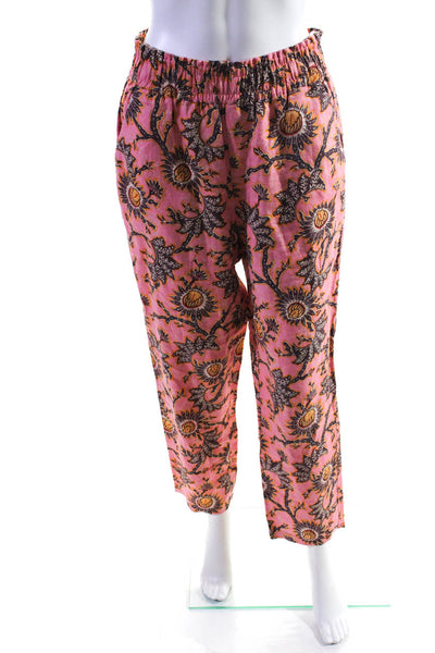 ALC Womens Pink Linen Floral Print High Rise Straight Leg Pants Size 6