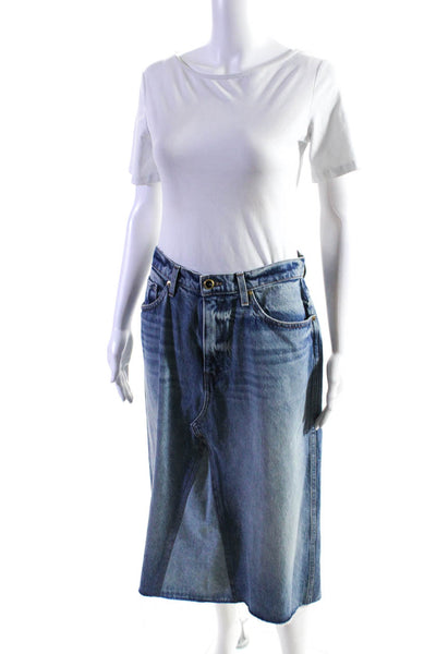 Khaite Womens Cotton Denim Five Pocket Button Closure Midi Jean Skirt Size 30