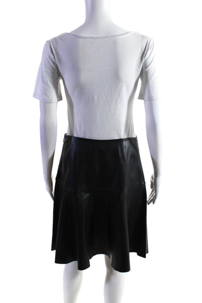 Lauren Ralph Lauren Womens Lined Leather Side Zip Flare Skirt Black Size 2