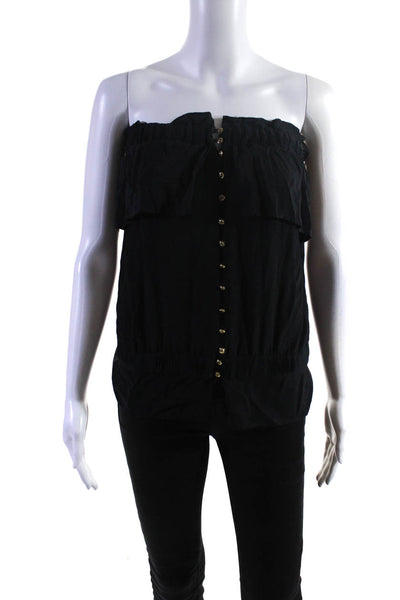 Tt Womens Silk Chiffon Ruffled Overlay Button Up Strapless Blouse Black Size 1