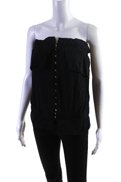 Tt Womens Silk Chiffon Ruffled Overlay Button Up Strapless Blouse Black Size 1