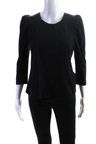 A.L.C. Womens Cotton Jersey Knit Shoulder Padded 3/4 Sleeve Shirt Black Size M