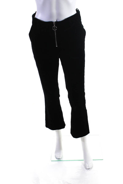 Frame Womens Cotton Velvet Mid-Rise Zip Up Flared Trousers Pants Black Size 2