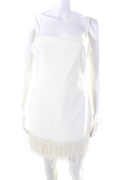 Likely Women's Square Neck Spaghetti Straps Fringe Mini Dress White Size 8