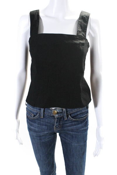 Vince Womens Black Linen Square Neck Sleeveless Cropped Blouse Top Size 6